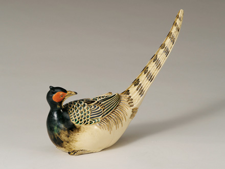 色絵雉香炉　キジ　置物　国宝　野々村仁清写し　金属製　 倣仁清意雉子香爐｜吉兆庵美術館